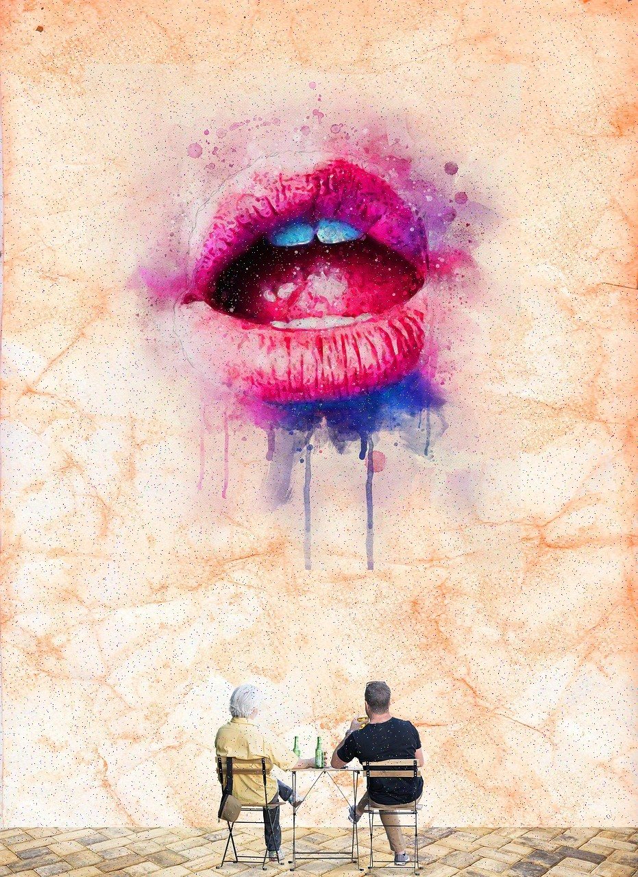 Close-up watercolor-style painting of red lips, an example of expressive portrait work